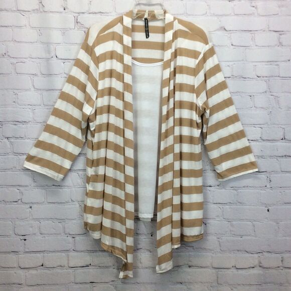 Drama Gold Layered Top Women's Size 3X Tan & White Stripe Waterfall Lightweight - Picture 4 of 8